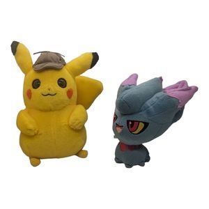 Pokemon Pikachu & Misdreavus Plush Stuffed Toys 7" Detective Tomy READ